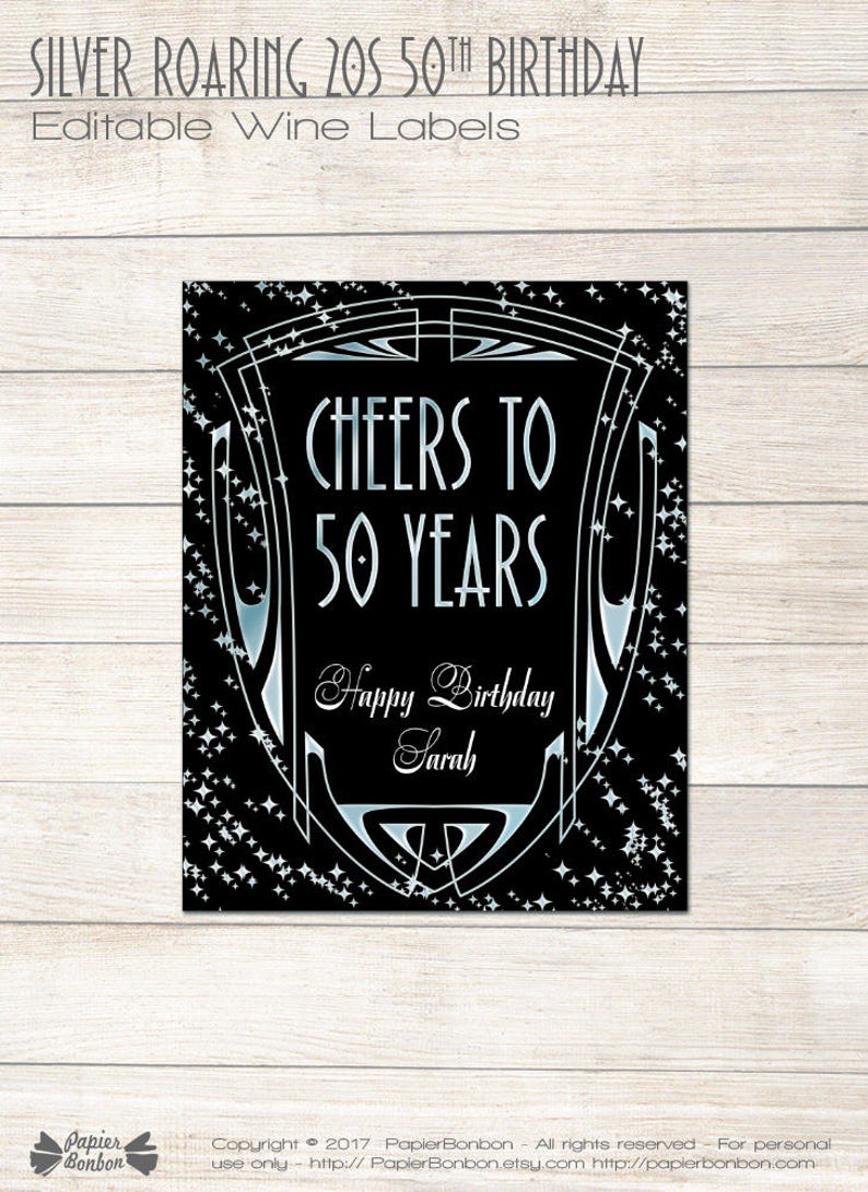 editable wine bottle labels for 50th birthday printable etsy