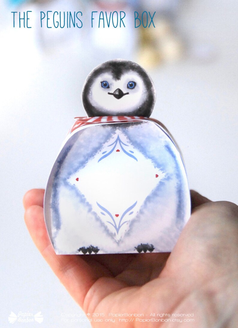 Penguins favor box, Christmas treat box 4 gift box printable DIY image 2