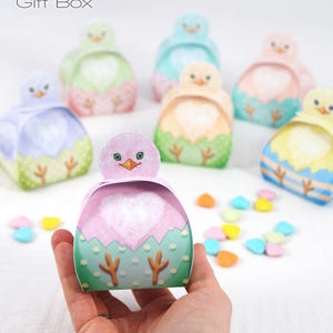 Easter box printable, 7 Chicks gift boxes, Easter decor, cute pastel COLOR chicks, Easter bag, easter egg kit for a funny egg hunt image 4