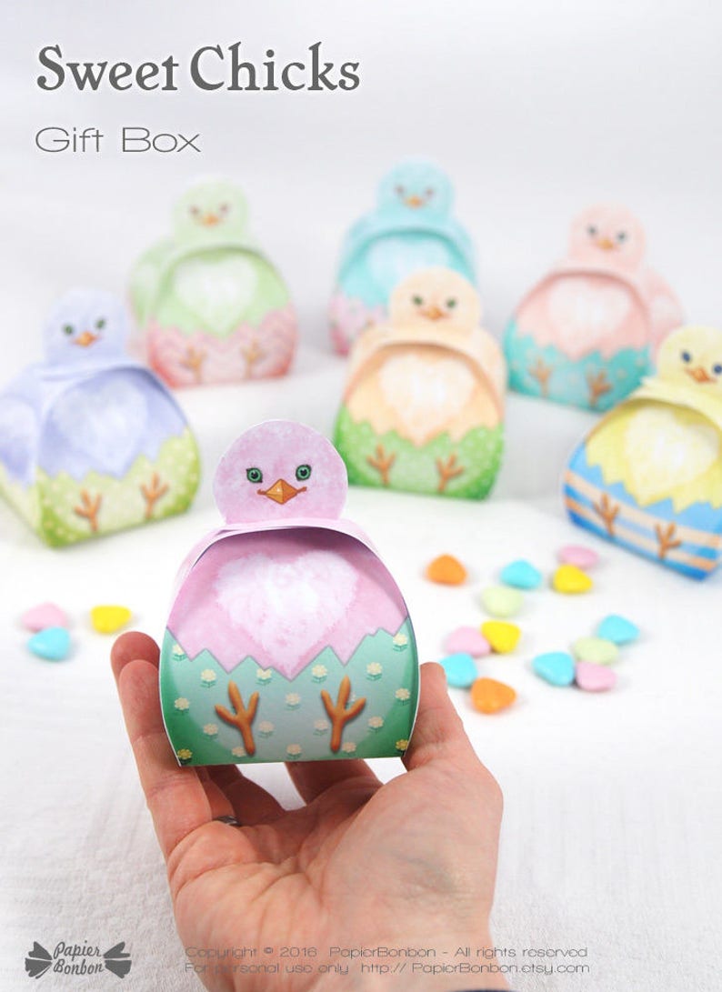 Easter box printable, 7 Chicks gift boxes, Easter decor, cute pastel COLOR chicks, Easter bag, easter egg kit for a funny egg hunt image 4