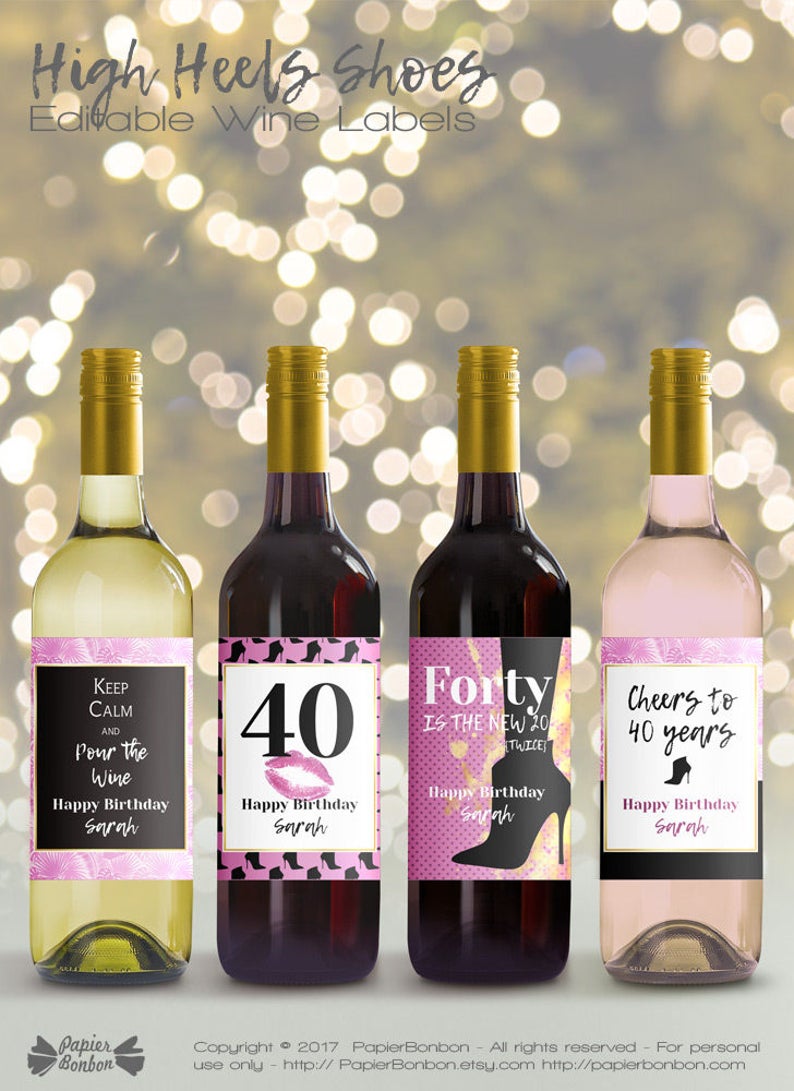 Editable Wine Bottle Labels for 40th Birthday printable, Customized Substantial heels sneakers Bottle Labels, Crimson Custom-made Mini Wine bottle, 3 dimensions picture about Printable Wine Bottle Labels known as Editable Wine Bottle Labels for 40th Birthday printable, Custom made Higher heels sneakers Bottle Labels, Purple Custom-made Mini Wine bottle, 3 measurements