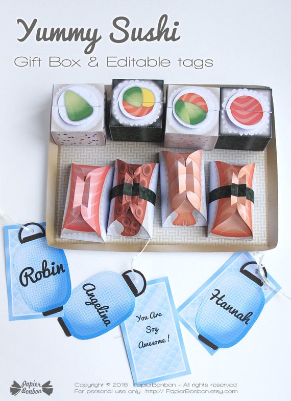 Sushi Gift Box Printable 8 Favor Box (Instant Download) 