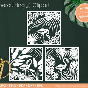 Flamand rose jungle - modèle découpage papier | machine de découpe - Cricut Silhouette | Svg Dxf Png Jpg Pdf Eps | Clipart | Exotique