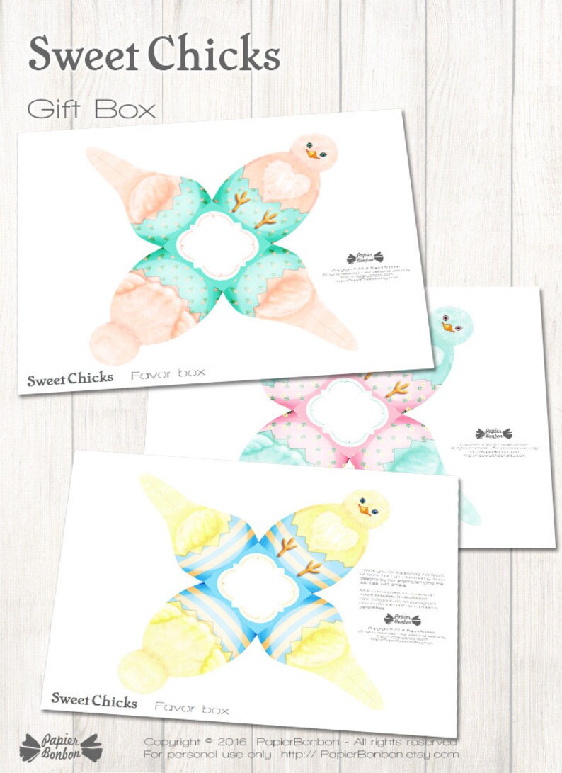 Easter box printable, 7 Chicks gift boxes, Easter decor, cute pastel COLOR chicks, Easter bag, easter egg kit for a funny egg hunt image 7