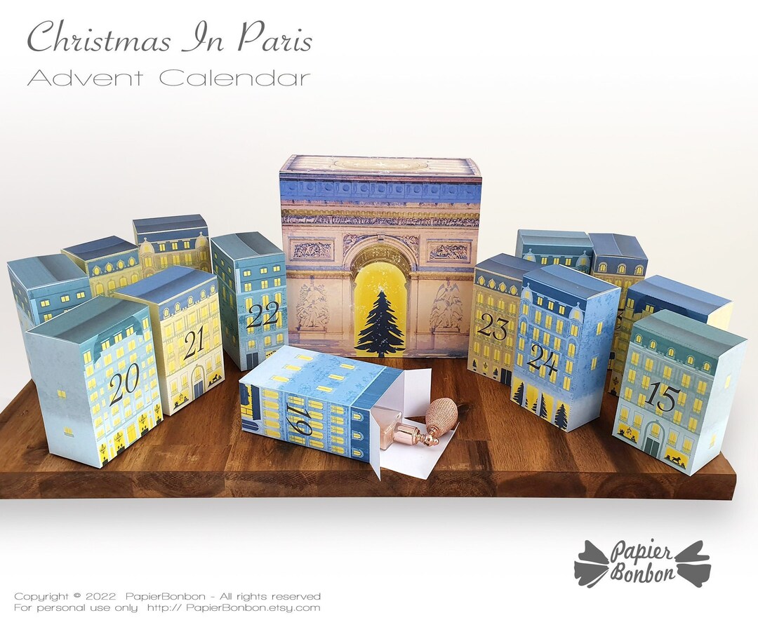Paris Advent Calendar, Christmas in Paris, 24 Cute DIY Advent Favor Box ...