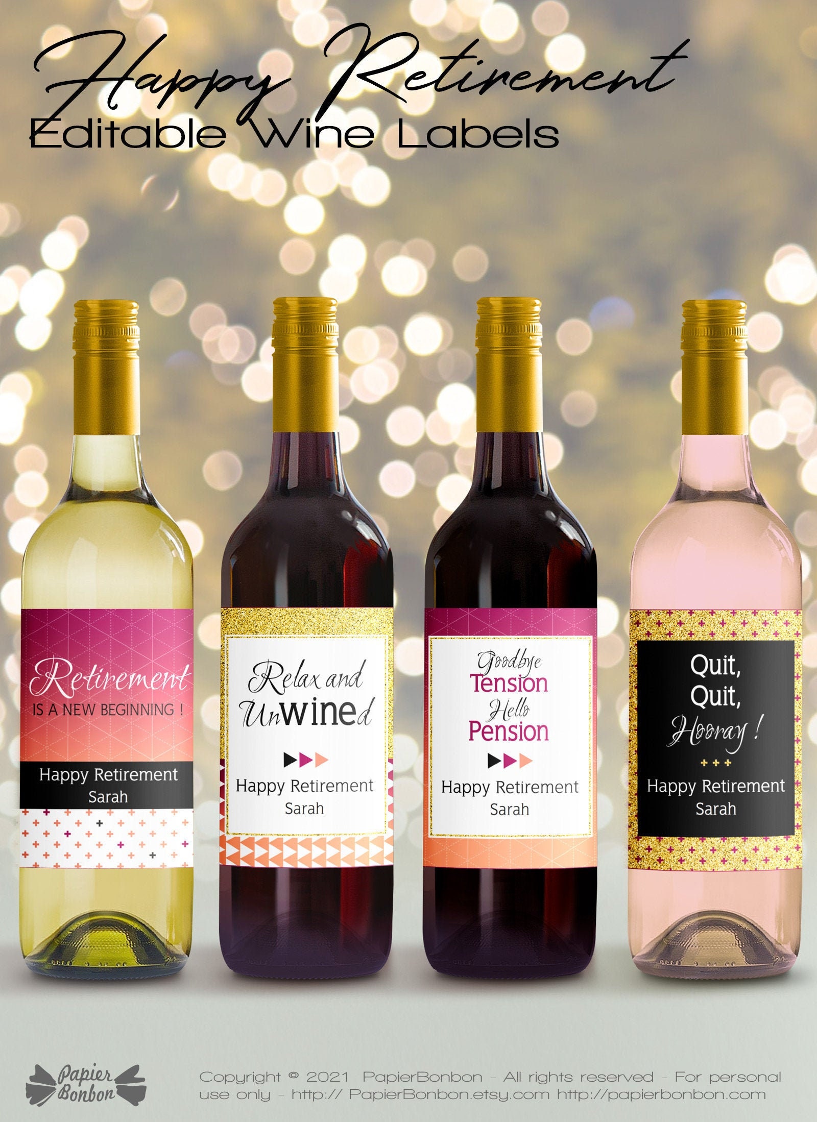retirement wine labels editable pdf for retirement party etsy