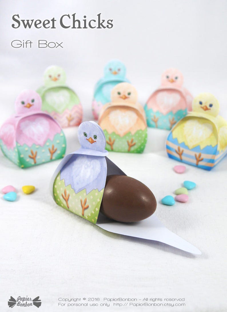 Easter box printable, 7 Chicks gift boxes, Easter decor, cute pastel COLOR chicks, Easter bag, easter egg kit for a funny egg hunt image 5