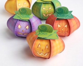Pumpa-presentförpackningar - 5 Pumpalykta-presentförpackningar - Halloween-pappersdekoration