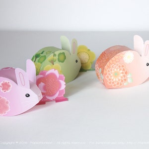 Easter Bunny favor box Printable, 3 cute sakura, cherry blossom bunnies, Easter party gift box & decor, spring celebration, Easter treat box