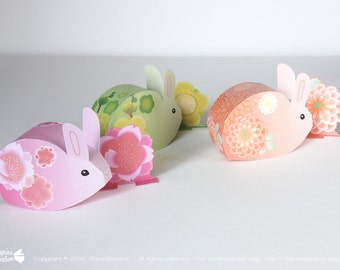 Easter Bunny favor box Printable, 3 cute sakura, cherry blossom bunnies, Easter party gift box & decor, spring celebration, Easter treat box