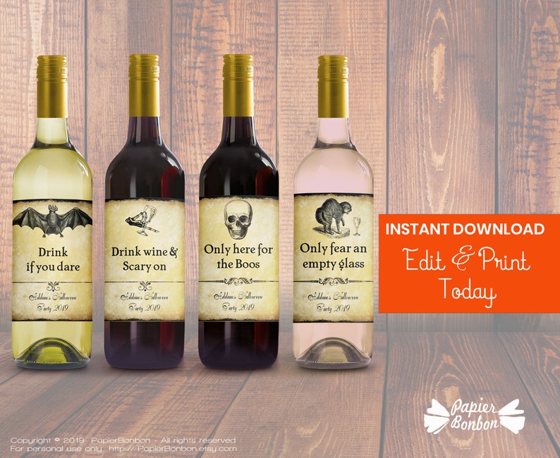 Halloween Editable Wine Bottle Labels printable Halloween - Etsy