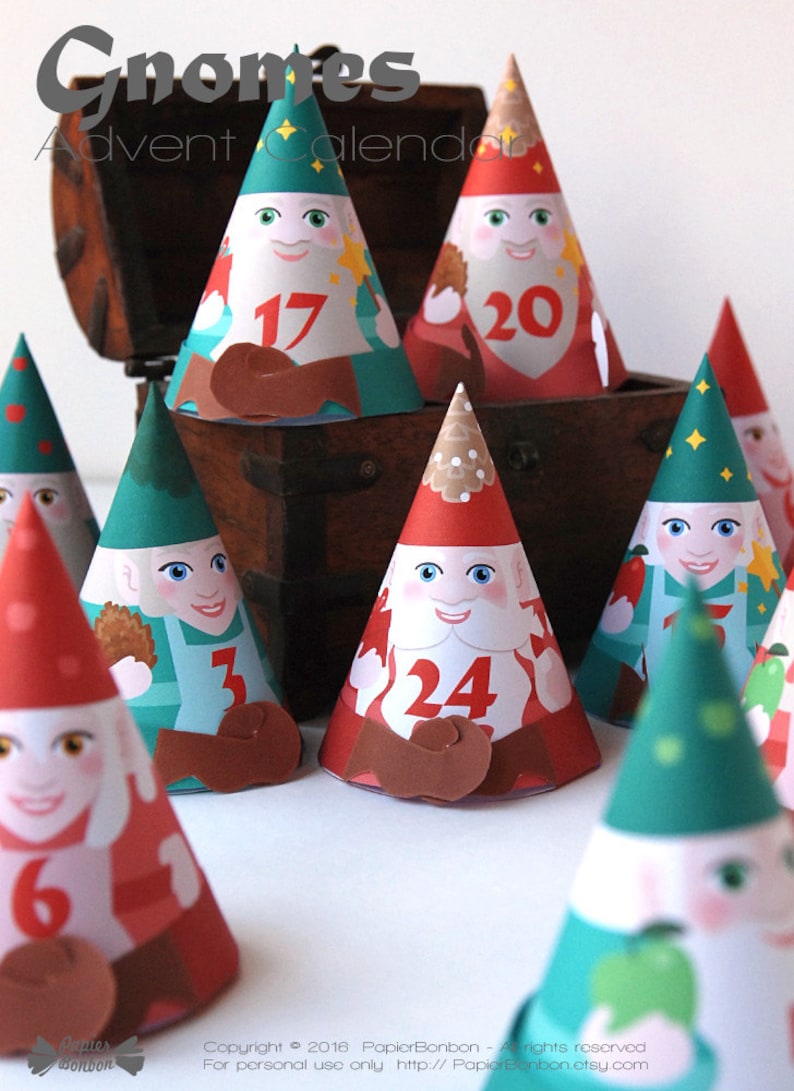 DIY Advent calendar printable  24 cute Gnomes Advent boxes image 0