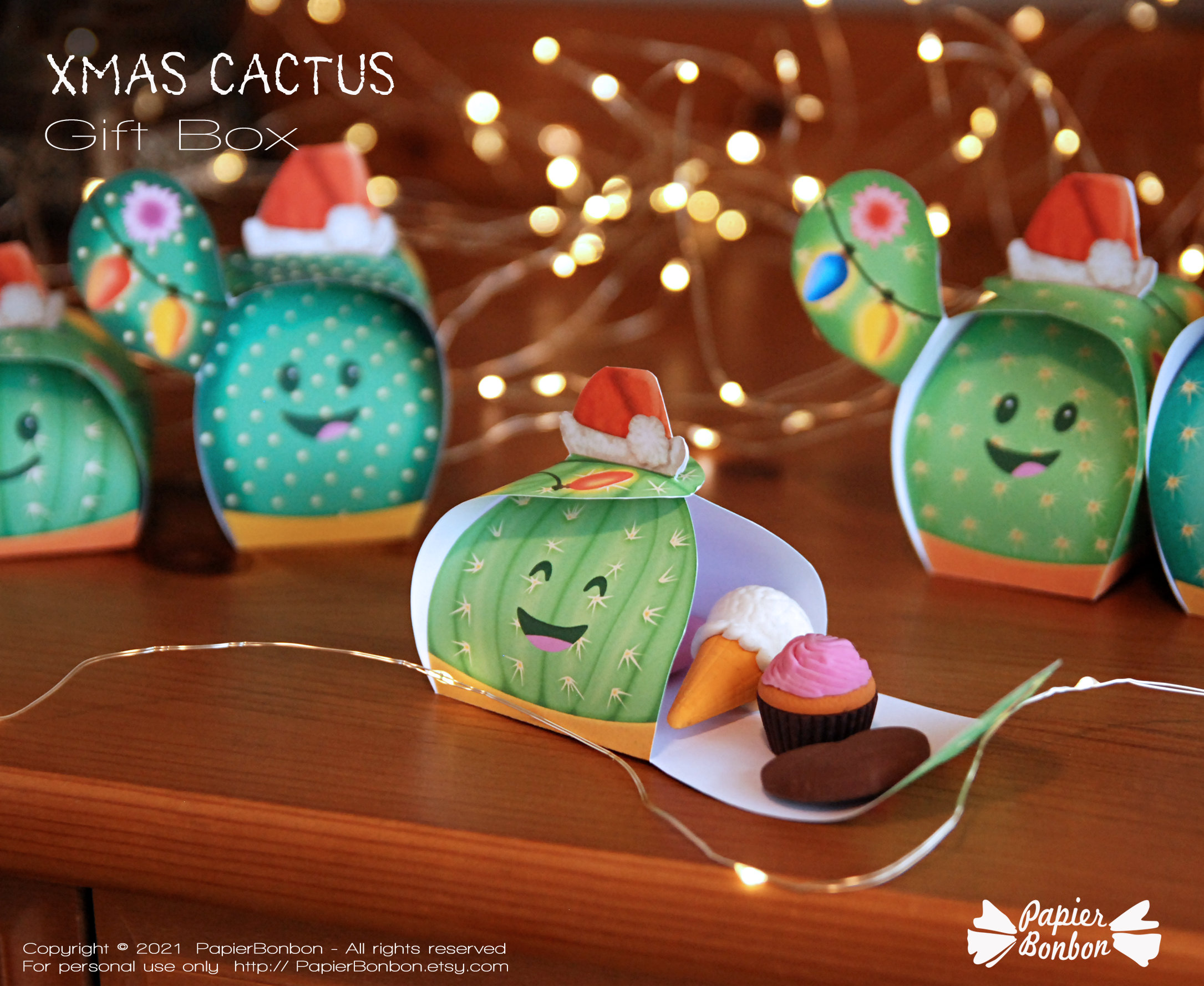 Christmas Cactus Treat Boxes Printable - 6 Funny Cactus Party Decor ...
