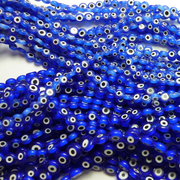 Blue Evil Eye Handmade Lampwork Glass Flat Round Beads Various Sizes Dark Blue Black & White