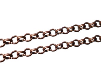 2m - 10m Antique Copper Iron Belcher / Rolo Chain 3mm x 1mm Choose Length