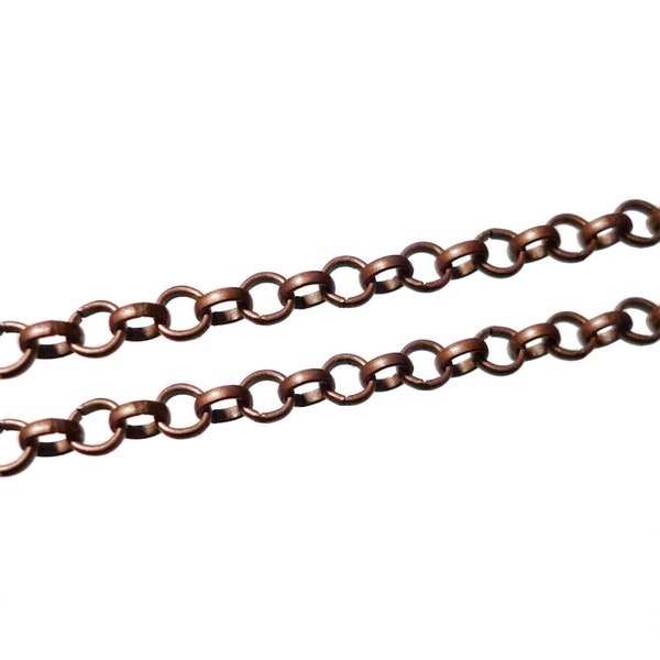 2m - 10m Antique Copper Iron Belcher / Rolo Chain 3mm x 1mm Choose Length