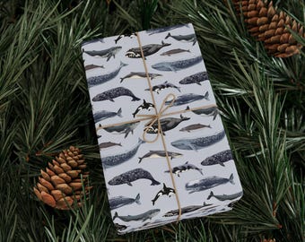 Papel de regalo con diseño de ballenas: diseño náutico en blanco y negro