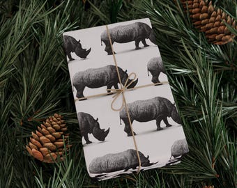 Papeles de regalo, papel de regalo con rinoceronte blanco y negro, rollo de papel de regalo, papel de regalo con estampado animal, artículos para fiestas temáticas de safari, papel de regalo al por mayor
