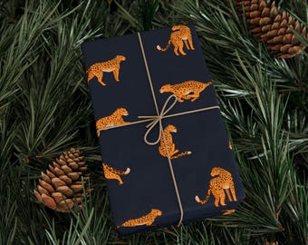 Papel de regalo con estampado de guepardo azul / Rollos de papel de regalo con estampado animal
