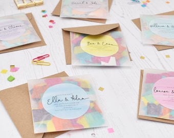 Personalised Colourful 'Save The Date' Confetti Envelopes, Unique Save the Date Invites, Personalised Wedding Invitation (With Envelopes)