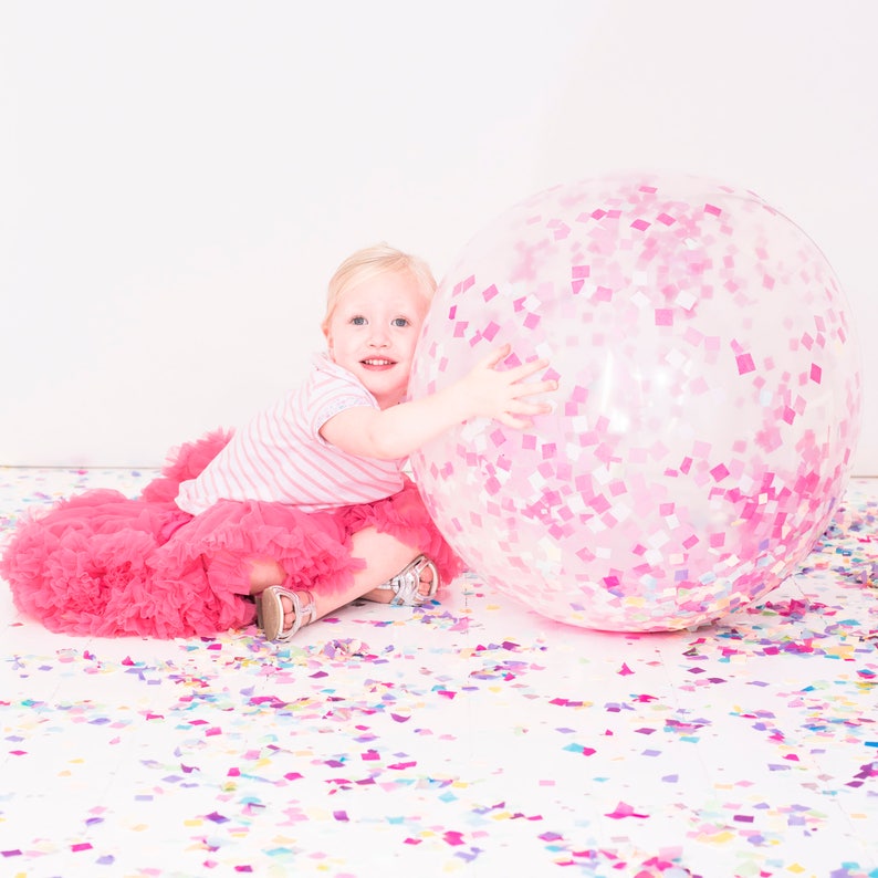 Jumbo Confetti Balloon, 36 Inch Balloon, Confetti Balloon Multicolour, Pinks, Blue, Pastel, Black & White Confetti image 2