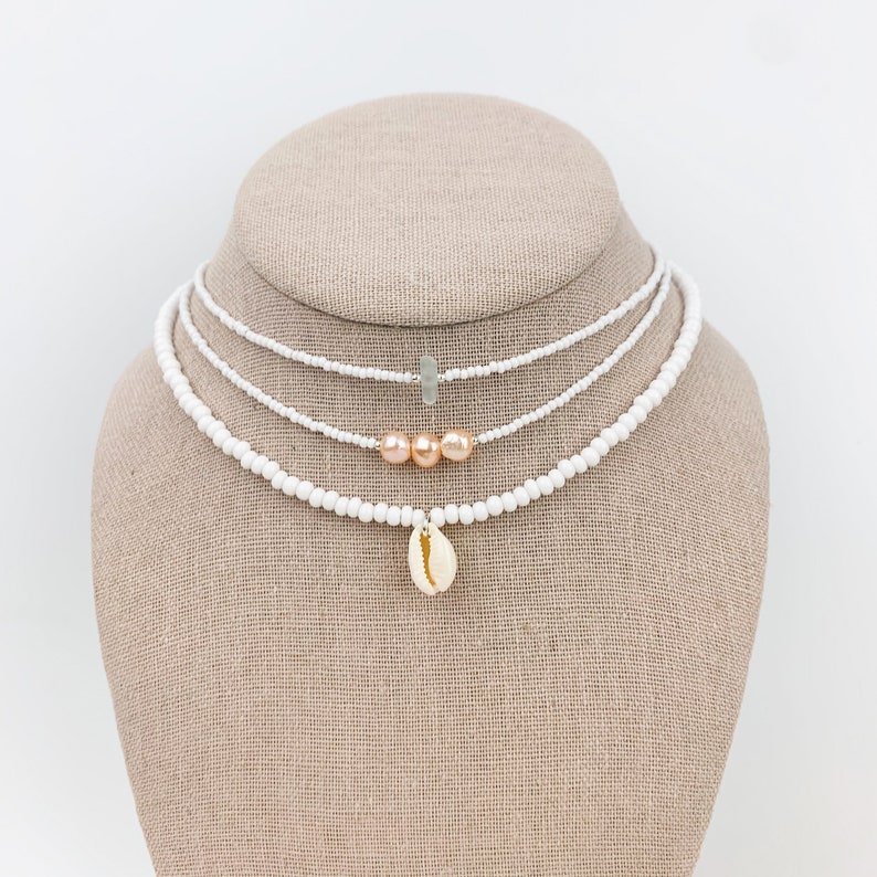 Seed Beads Layering Piece Hand Beaded Necklace Classic Beach Choker Set of 3