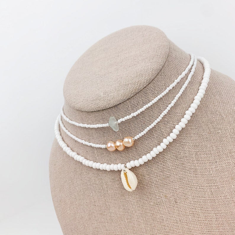 Seed Beads Layering Piece Hand Beaded Necklace Classic Beach Choker Set of 3