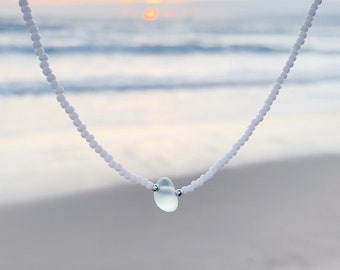 Sea Glass Choker | Seed Beads | Handmade | Surf Necklace | Ocean | Summer Jewelry