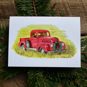 Aquarela, Caminhões Ford Antigos, Cartões de Natal, Debbie Stone, Feliz Natal, Cartão de Natal de Caminhão Ford Antigo