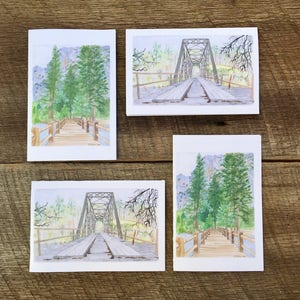 Bridge Notecards, Prints from Watercolors, Debbie Stone, Yosemite, Mountains, Evergreen, Thank you notes, Mountain Landscape
