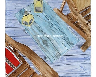 Nadruk na ganku z Zatoki Meksykańskiej, krzesła Adirondack, wystrój domu na plaży