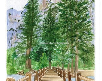 Most Yosemite, wydruk akrylowy na akwareli, krajobraz parku narodowego