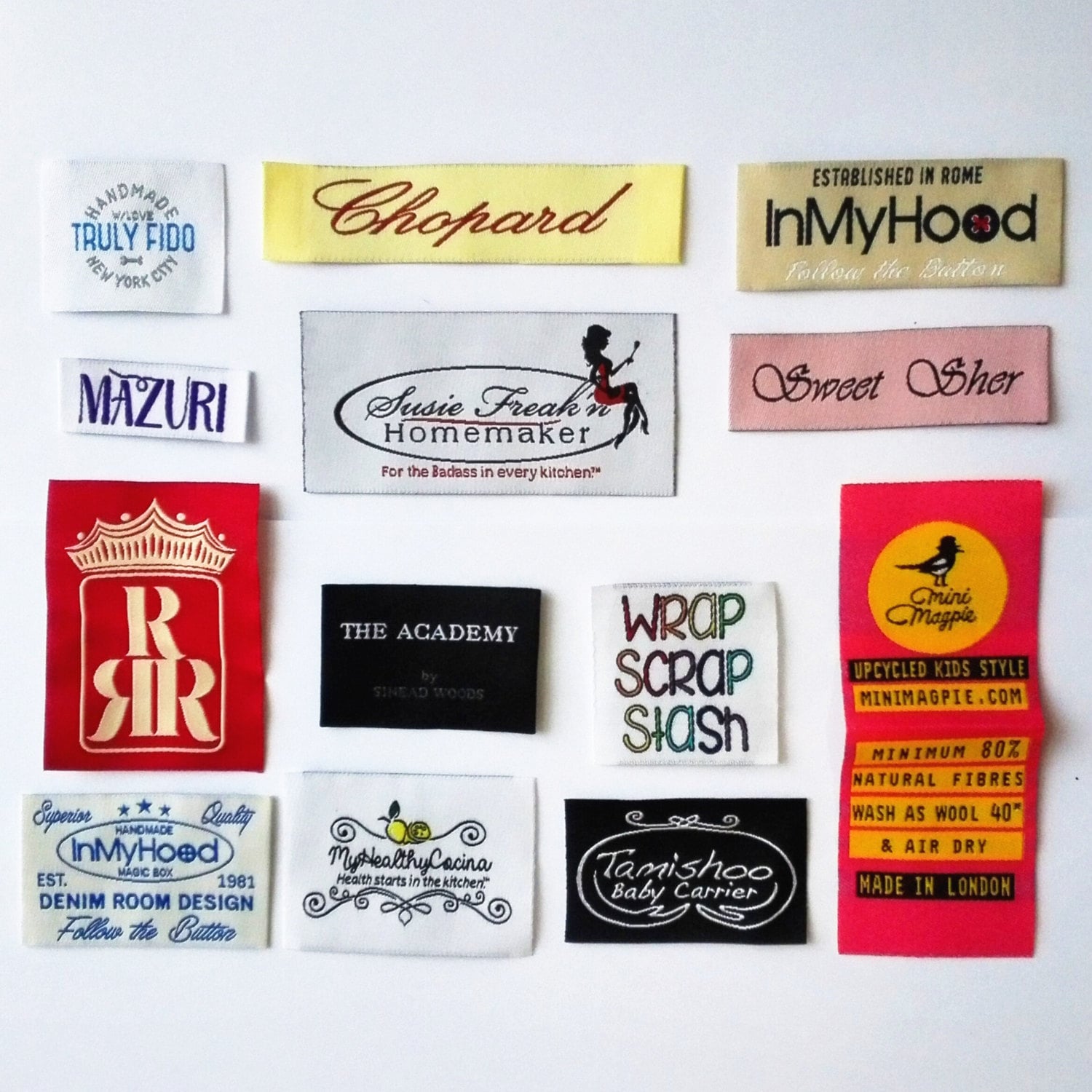 Custom Woven Labels Garment Main Size Hat Beany Labels Satin Damask ...