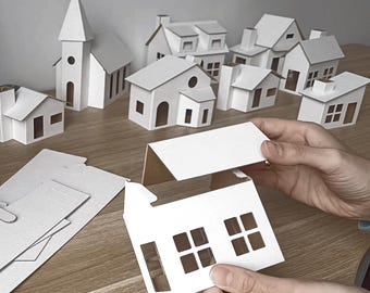 DIY Putz house village kit. 12 unassembled corrugated cardboard houses to make your own glitter VILLAGE