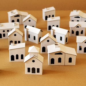 24 LITTLE HOUSES Cardboard DIY set. Ecological putz houses. Paper houses set for mindfullness, handicraft therapy, school/family projects image 1