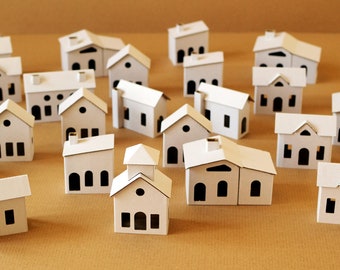 24 LITTLE HOUSES - Cardboard DIY set. Ecological putz houses. Paper houses set for mindfullness, handicraft therapy, school/family projects