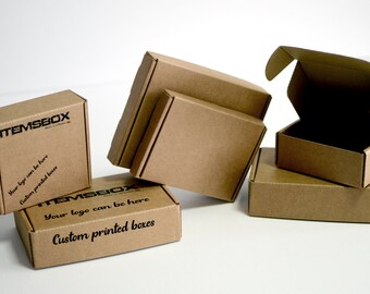 Pack of 10 CUSTOM SIZE brown corrugated cardboard boxes. Plain or custom printed gift, packing, mailer, shipping boxes.