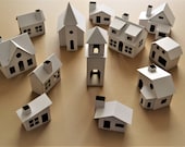 Pack of 12 DIY Putz style glitter houses. Unassembled corrugated cardboard houses. Make your own decorative house vilage