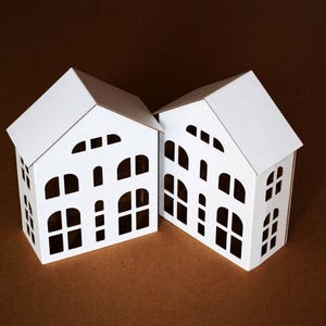 TALL HOUSES Cardboard DIY set. Ecological putz houses. Paper houses set for mindfullness, handicraft therapy, school/family projects image 5