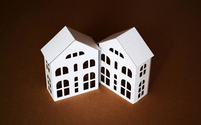 TALL HOUSES Cardboard DIY set. Ecological putz houses. Paper houses set for mindfullness, handicraft therapy, school/family projects image 5