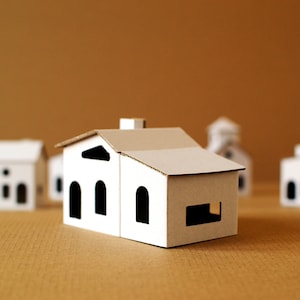 24 LITTLE HOUSES Cardboard DIY set. Ecological putz houses. Paper houses set for mindfullness, handicraft therapy, school/family projects image 6