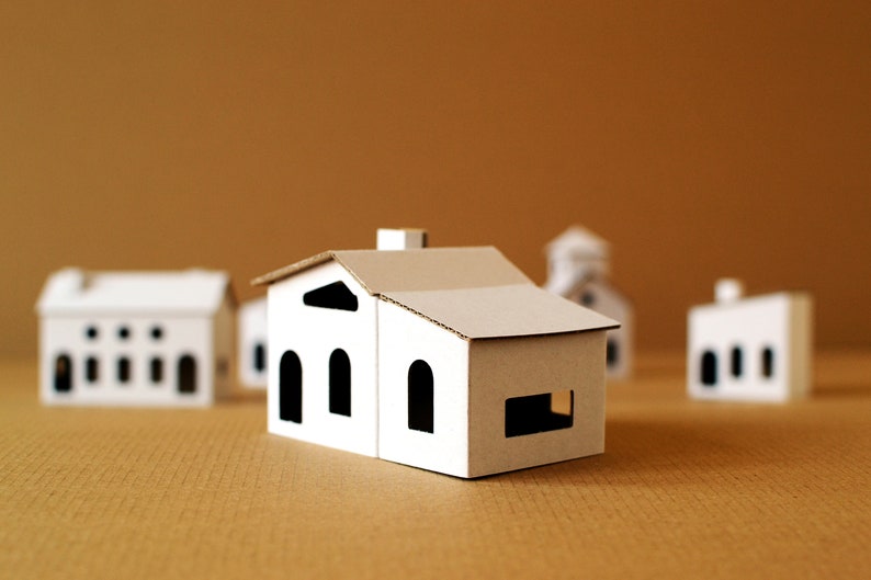 24 LITTLE HOUSES Cardboard DIY set. Ecological putz houses. Paper houses set for mindfullness, handicraft therapy, school/family projects image 6