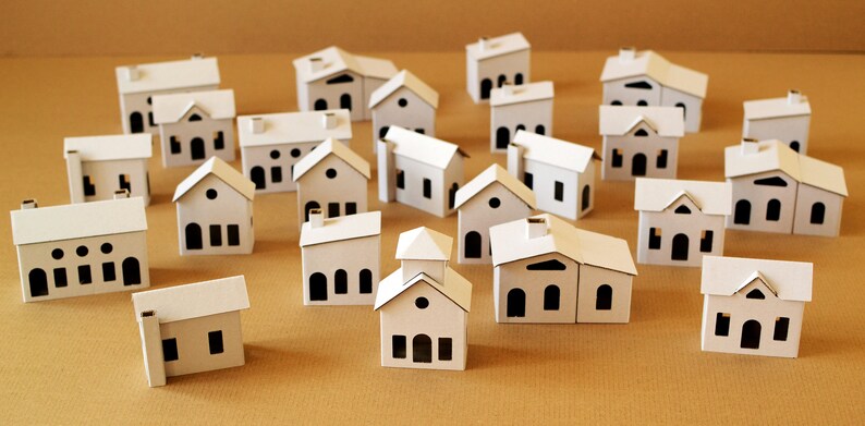 24 LITTLE HOUSES Cardboard DIY set. Ecological putz houses. Paper houses set for mindfullness, handicraft therapy, school/family projects image 1