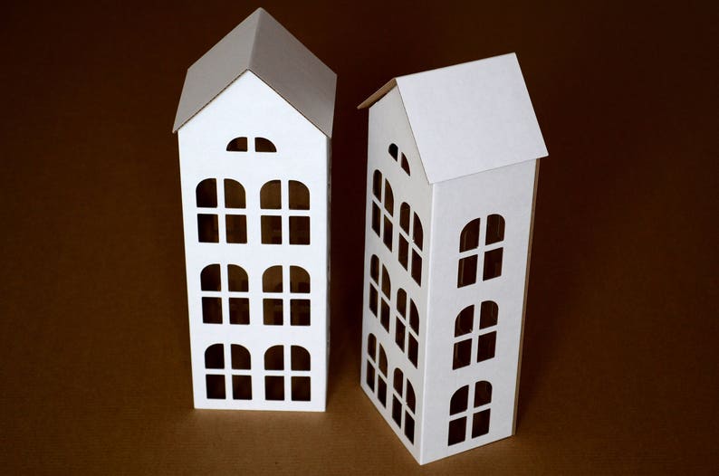 TALL HOUSES Cardboard DIY set. Ecological putz houses. Paper houses set for mindfullness, handicraft therapy, school/family projects image 4