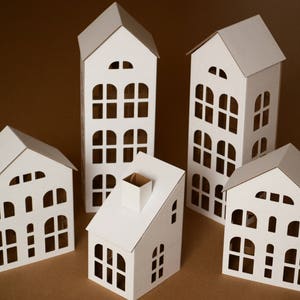 TALL HOUSES Cardboard DIY set. Ecological putz houses. Paper houses set for mindfullness, handicraft therapy, school/family projects image 3