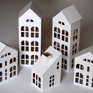 TALL HOUSES Cardboard DIY set. Ecological putz houses. Paper houses set for mindfullness, handicraft therapy, school/family projects image 1
