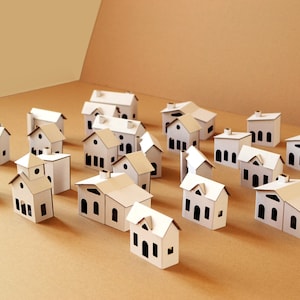 24 LITTLE HOUSES Cardboard DIY set. Ecological putz houses. Paper houses set for mindfullness, handicraft therapy, school/family projects image 2