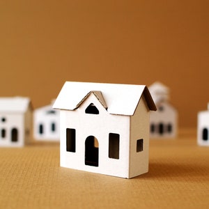 24 LITTLE HOUSES Cardboard DIY set. Ecological putz houses. Paper houses set for mindfullness, handicraft therapy, school/family projects image 5