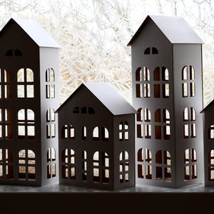 TALL HOUSES Cardboard DIY set. Ecological putz houses. Paper houses set for mindfullness, handicraft therapy, school/family projects image 2