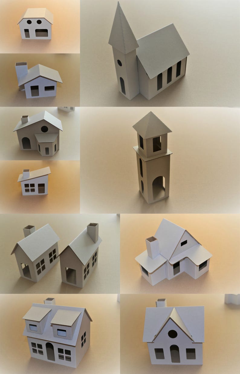 THE VILLAGE Cardboard DIY set. Ecological putz houses. Paper houses set for mindfullness, handicraft therapy, school/family projects image 3